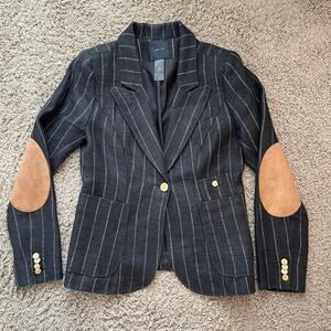 Smythe 100% linen Patch Pocket Duchess Blazer leather elbow patches black sz 10